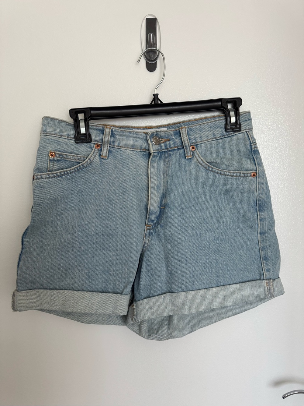 Topshop Light Blue Rolled-Hem Denim Shorts